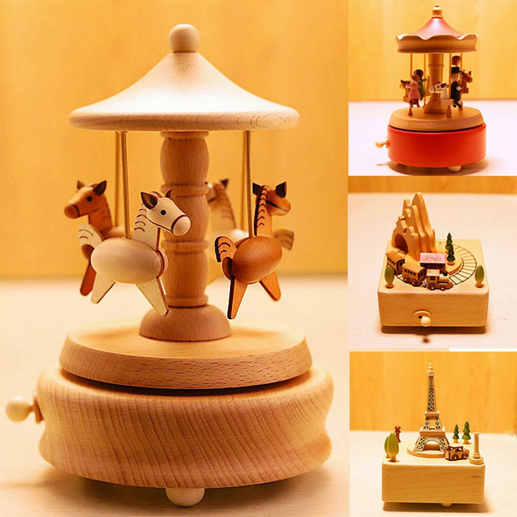 Wooden Carousel Music Box Orna - Snow Globe Musical 评论和价格