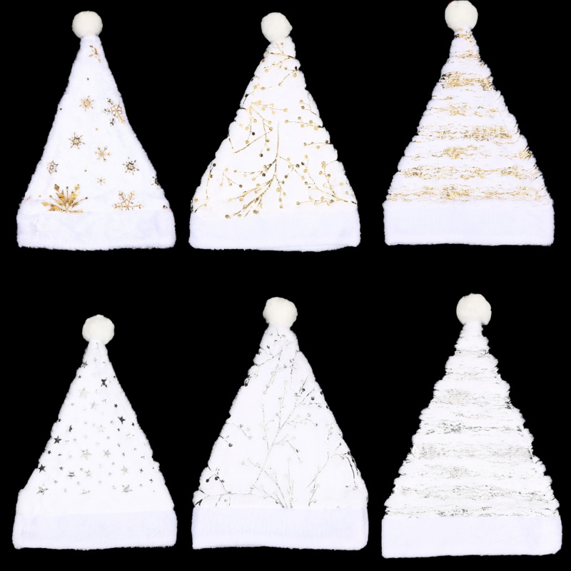 White Plush Christmas Hat Gold - Santa Hat Plush 评论和价格