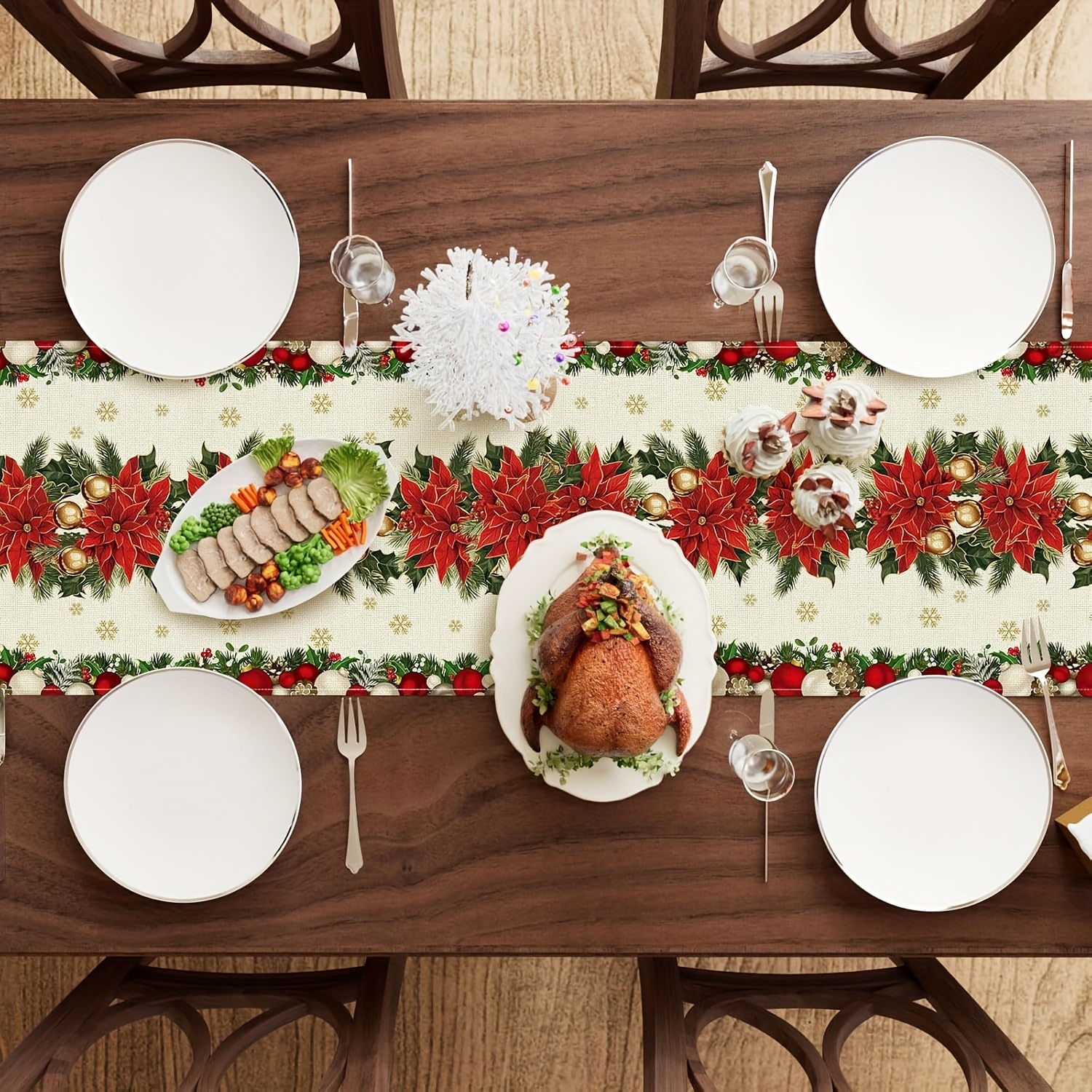 1pc Multi-Size Winter Floral T - Christmas Table Runner 评论和价格