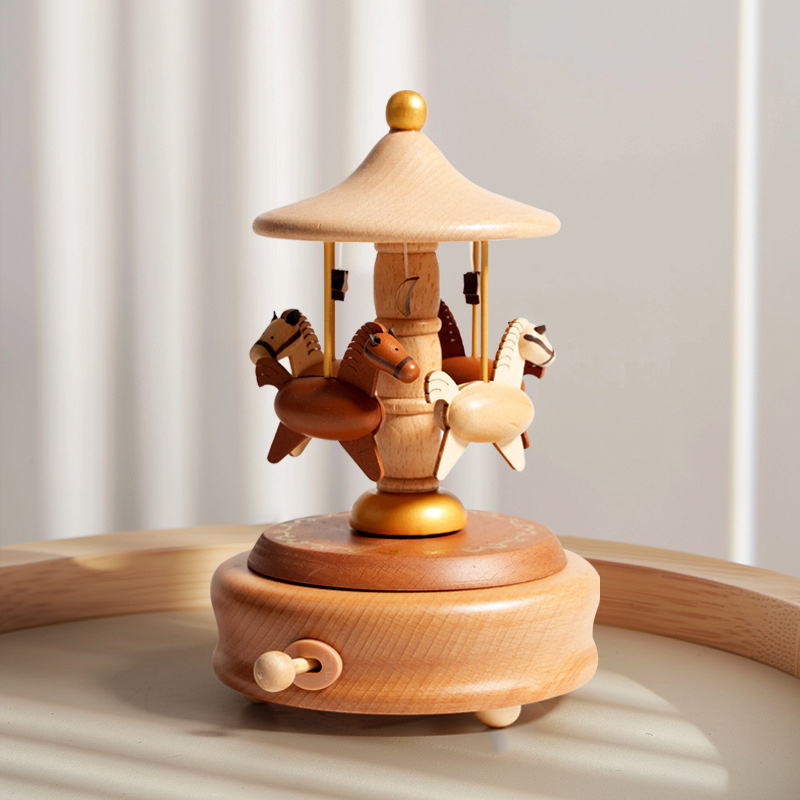 Wooden Carousel Music Box Orna - Snow Globe Musical 评论和价格
