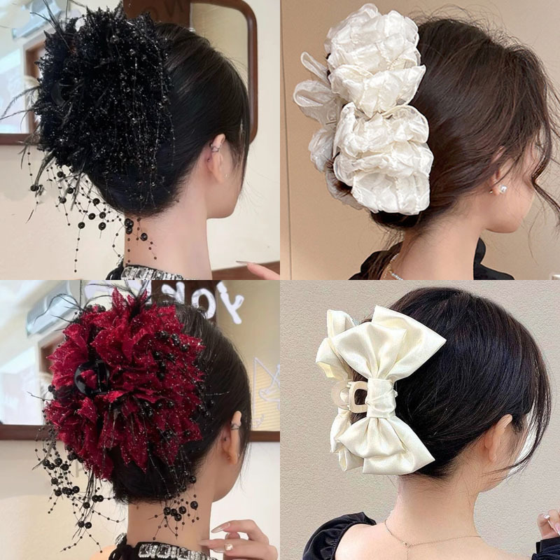 New Large Chiffon Bow Hair Cla - Ribbon Bow Gift 评论和价格