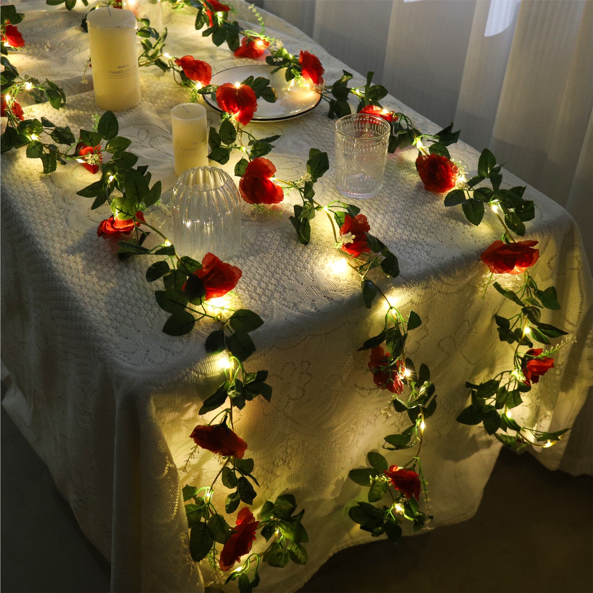 Rose LED Vine Light String Art - Christmas Wreath Fake 评论和价格