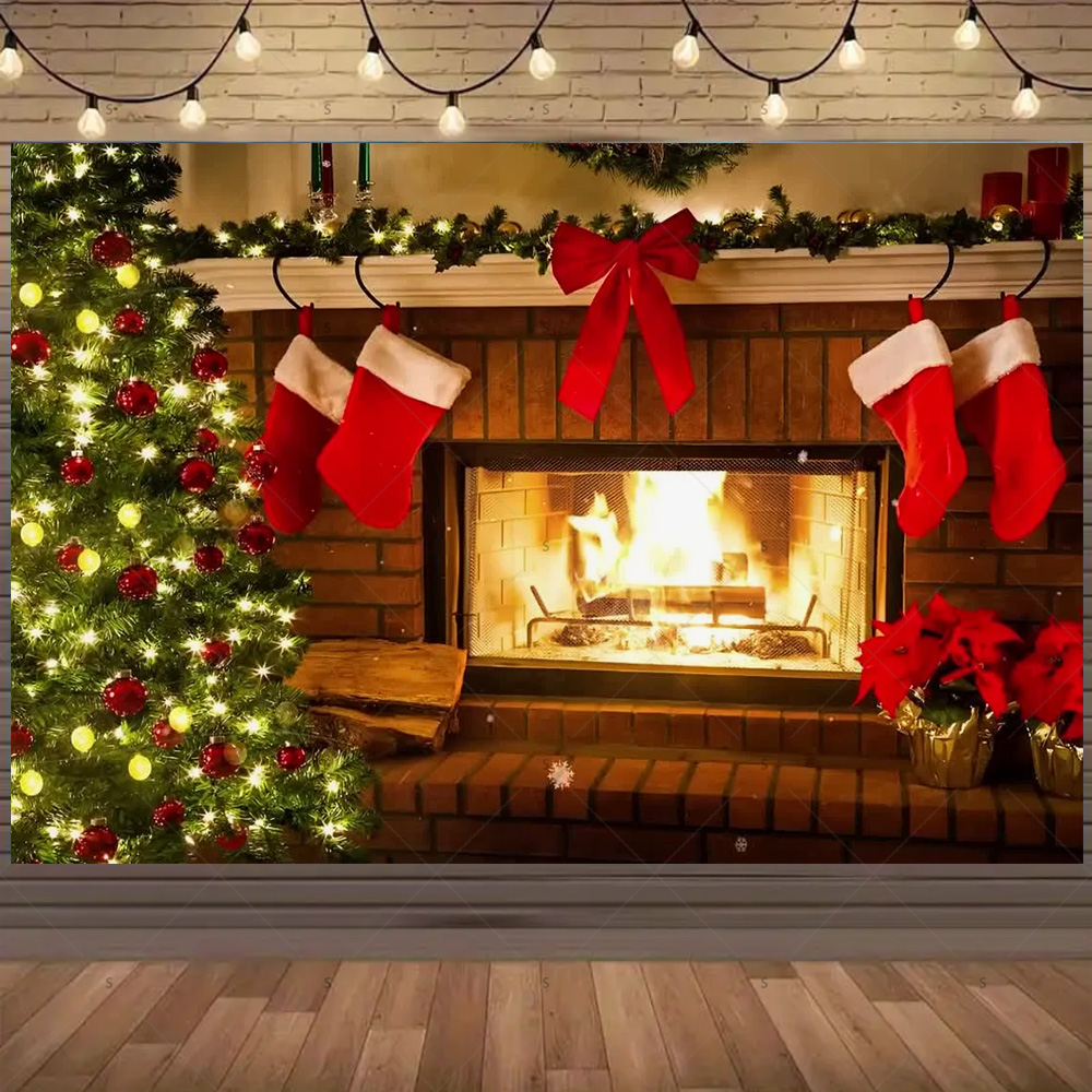 Christmas Photography Backdrop - Christmas Stocking Hanging 评论和价格