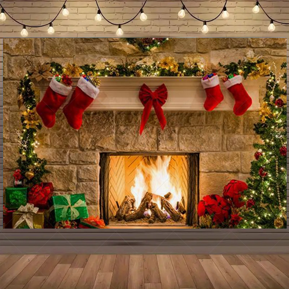 Christmas Photography Backdrop - Christmas Stocking Hanging 评论和价格