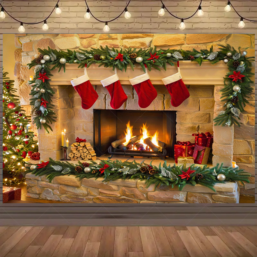 Christmas Photography Backdrop - Christmas Stocking Hanging 评论和价格