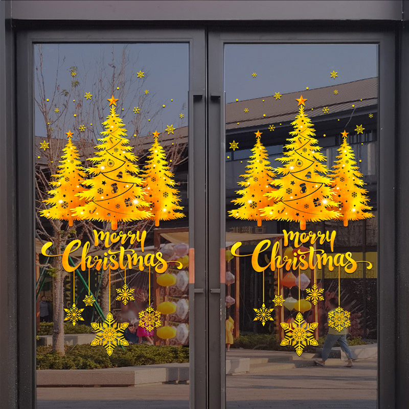 Gold Christmas Tree Snowflake  - Snowflake Window Decal 评论和价格