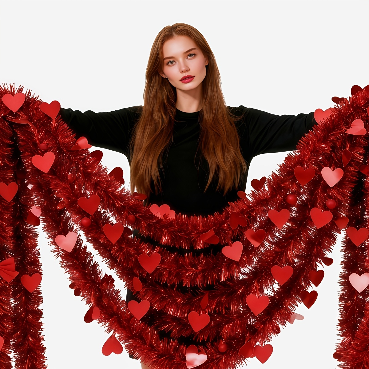 3pcs Red Heart Plastic Tinsel  - Tinsel Garland Decoration 评论和价格