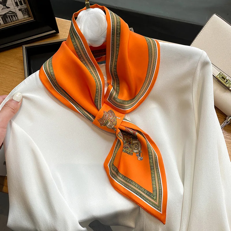 Retro Print Skinny Silk Scarfs - Ribbon Bow Gift 评论和价格