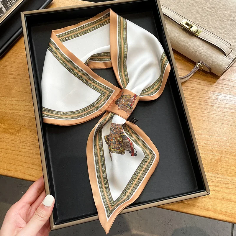 Retro Print Skinny Silk Scarfs - Ribbon Bow Gift 评论和价格