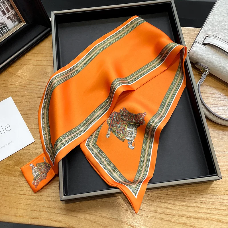 Retro Print Skinny Silk Scarfs - Ribbon Bow Gift 评论和价格