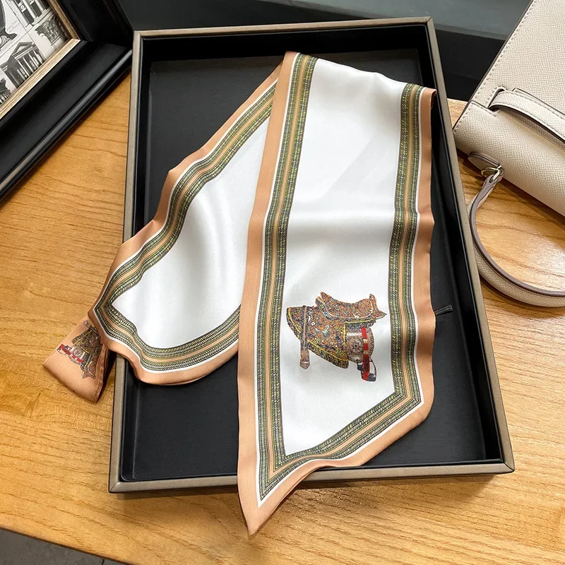 Retro Print Skinny Silk Scarfs - Ribbon Bow Gift 评论和价格
