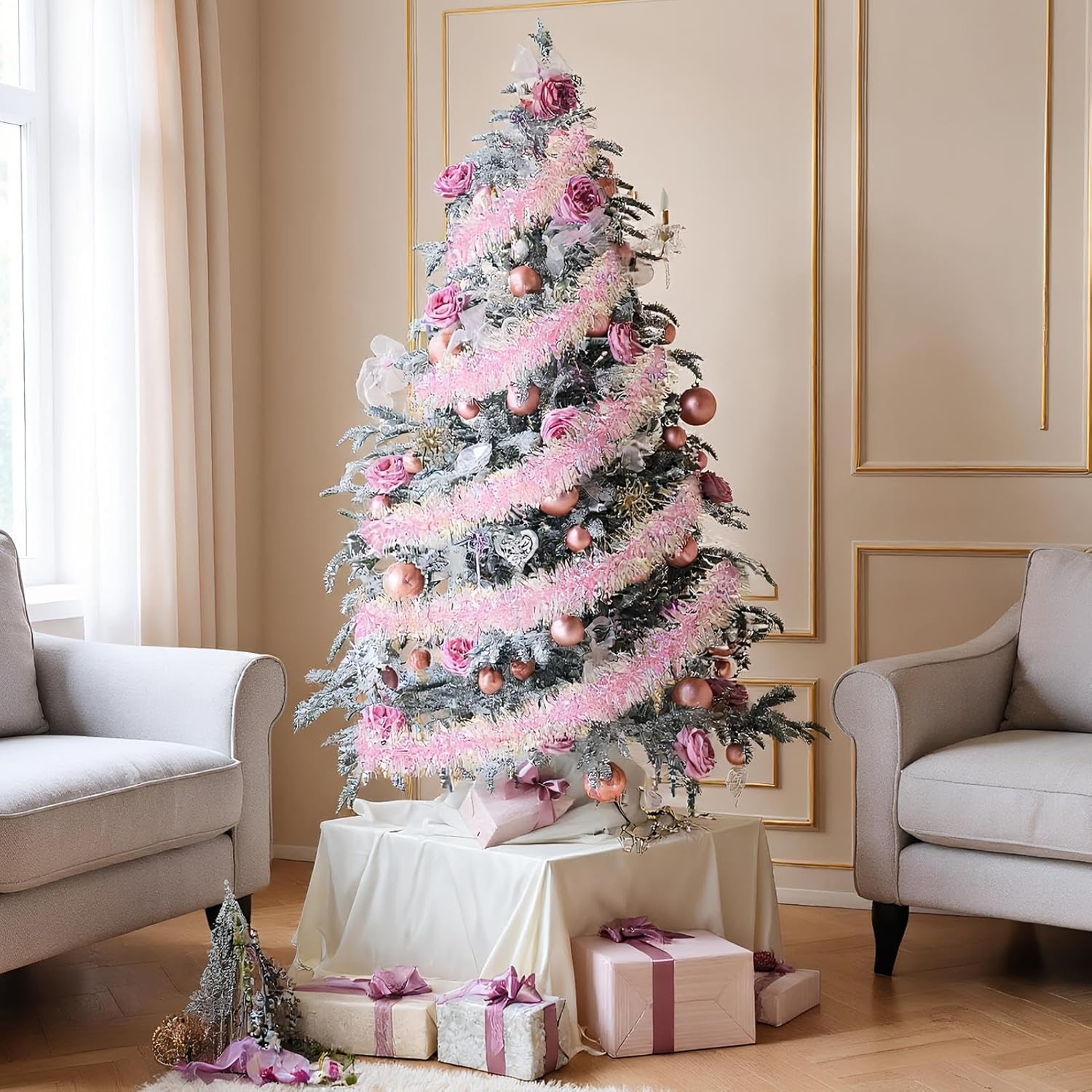 2M Pink Christmas Tinsel Garla - Tinsel Garland Decoration 评论和价格