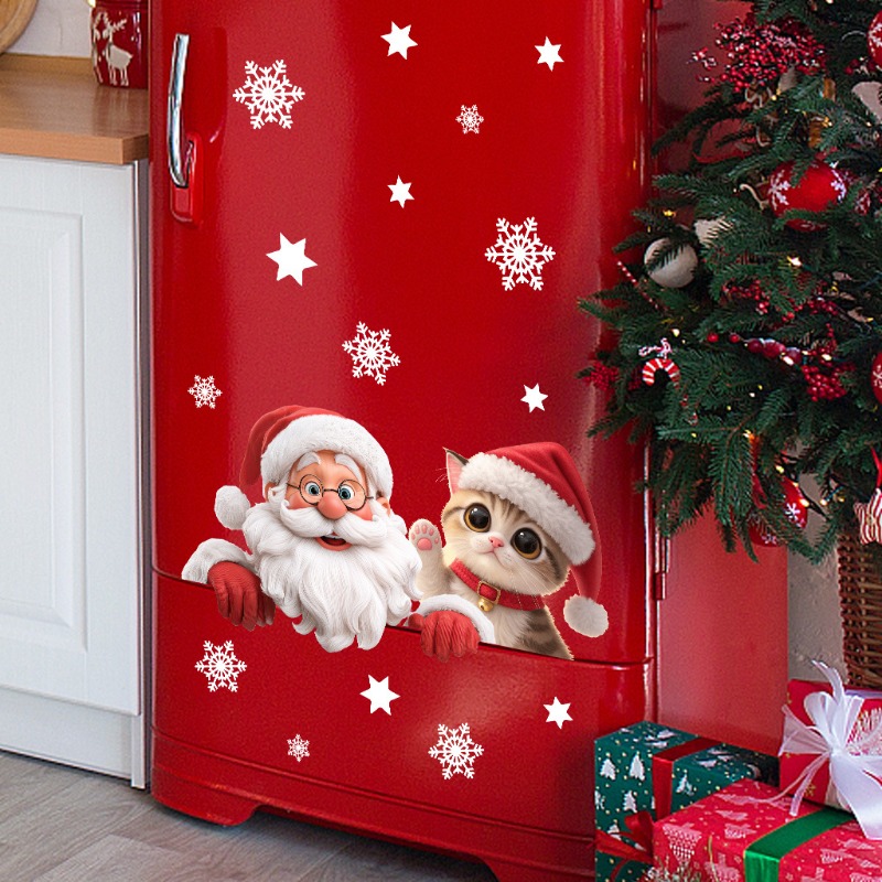 Kitten Santa Claus Window Stic - Snowflake Window Decal 评论和价格