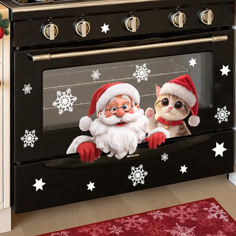 Kitten Santa Claus Window Stic - Snowflake Window Decal 评论和价格