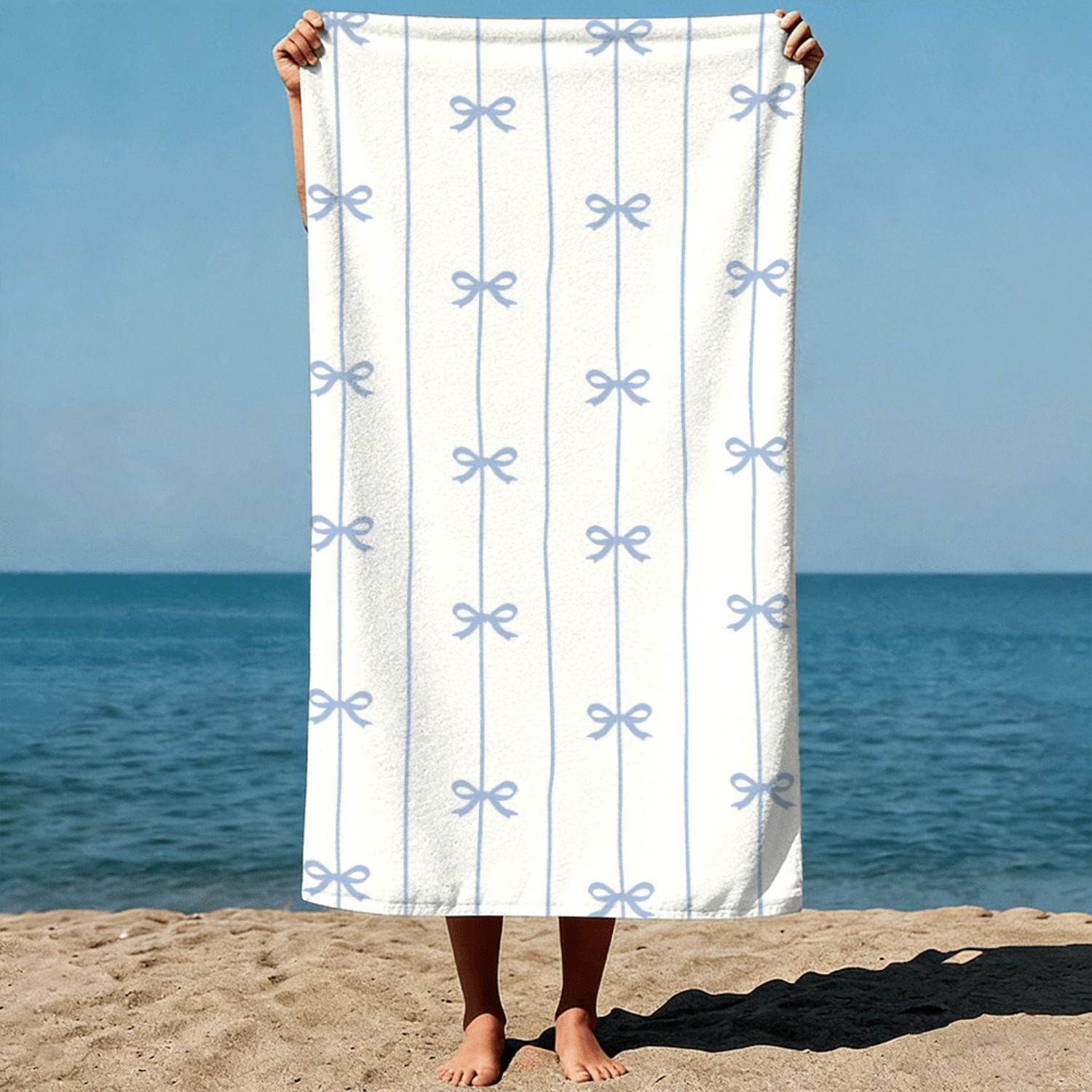 1pc Summer Beach Towel Blue Ri - Ribbon Bow Gift 评论和价格