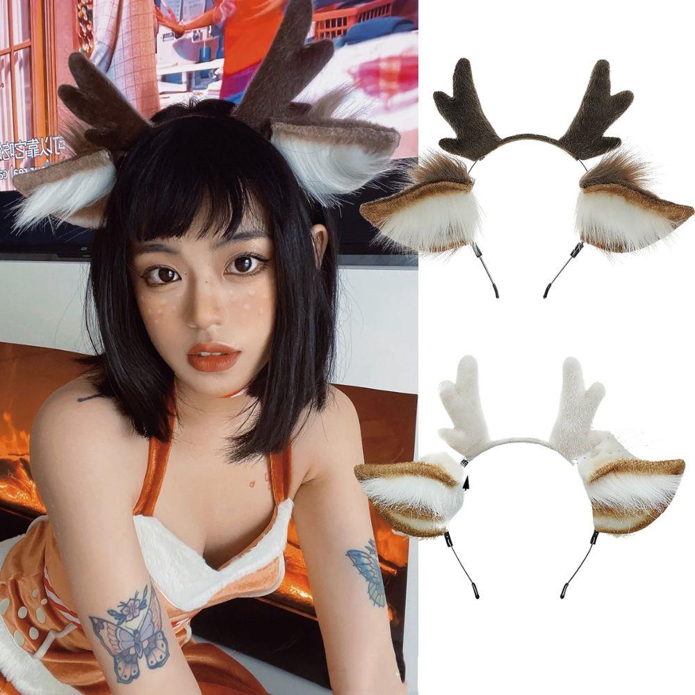Handmade Animal Fur Antler Hea - Reindeer Antlers Headband 评论和价格