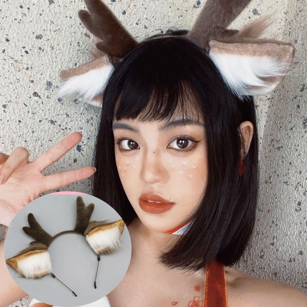 Handmade Animal Fur Antler Hea - Reindeer Antlers Headband 评论和价格
