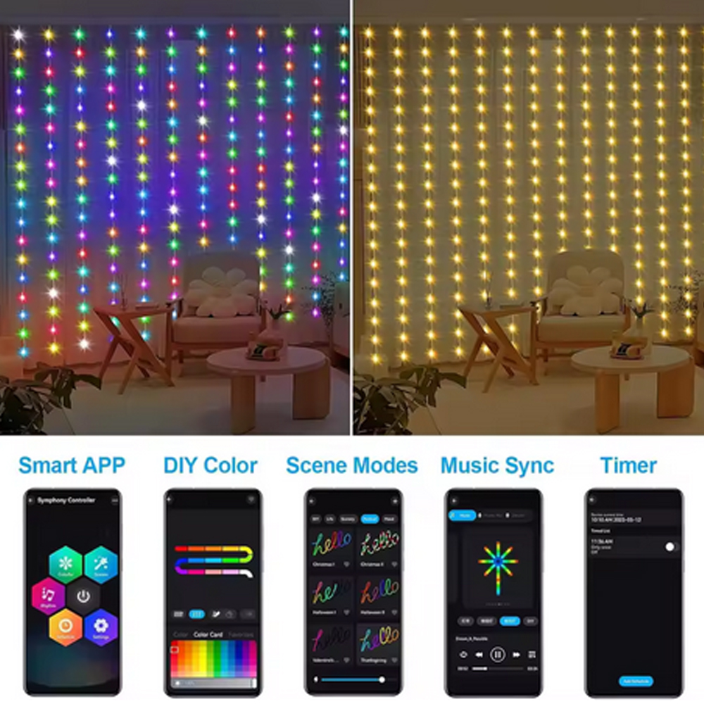 3M RGB Smart LED Curtain Light - Led Fairy String Lights 评论和价格