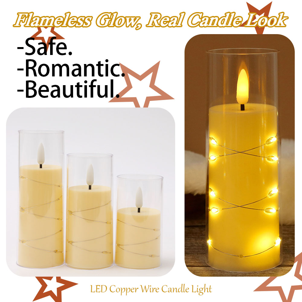 3pcs/set LED Copper Wire Flame - Holiday Candle Set 评论和价格