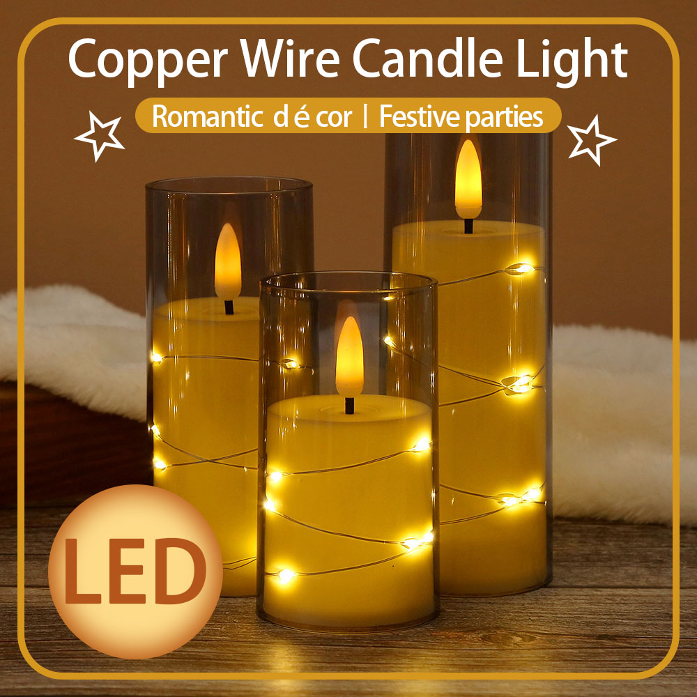 3pcs/set LED Copper Wire Flame - Holiday Candle Set 评论和价格