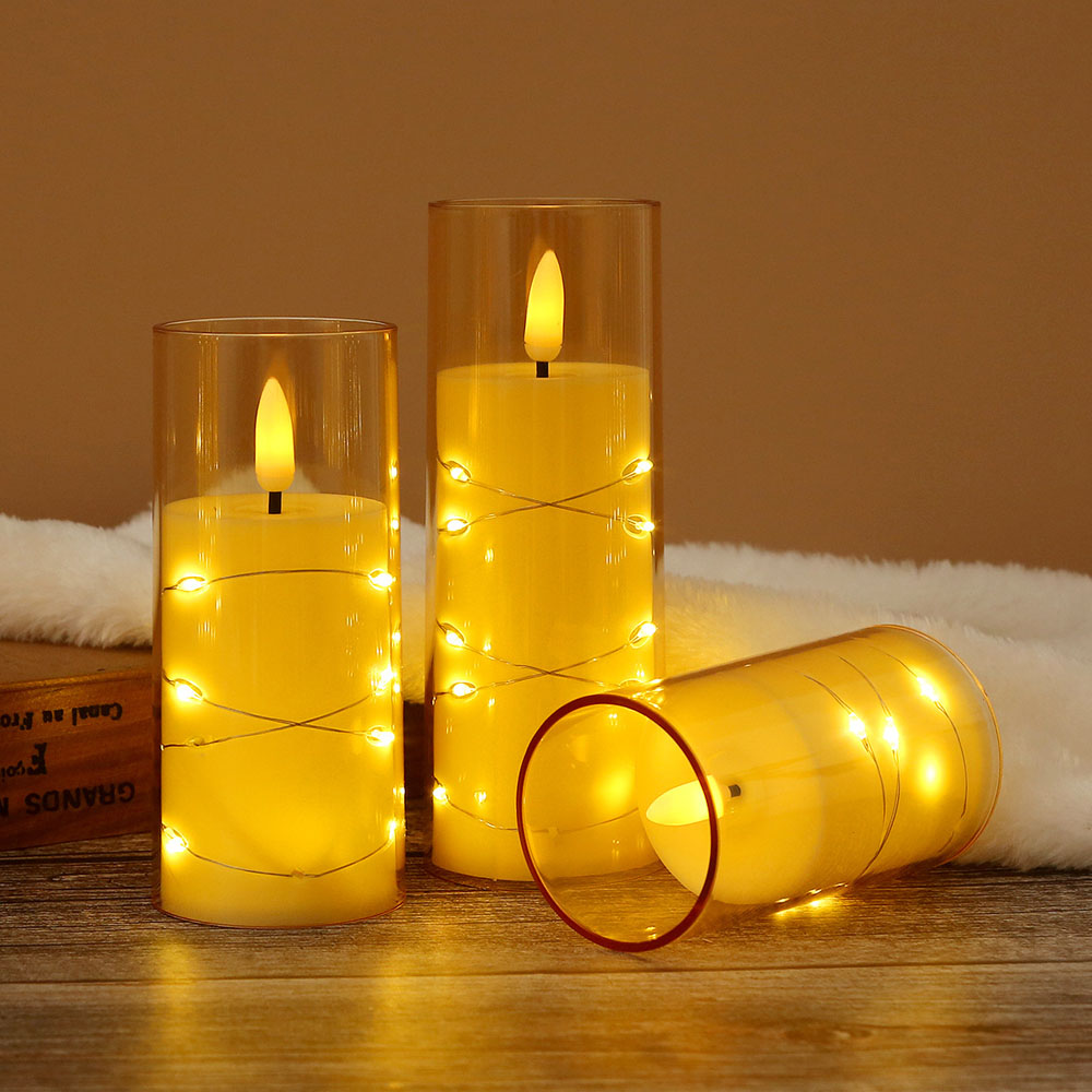 3pcs/set LED Copper Wire Flame - Holiday Candle Set 评论和价格